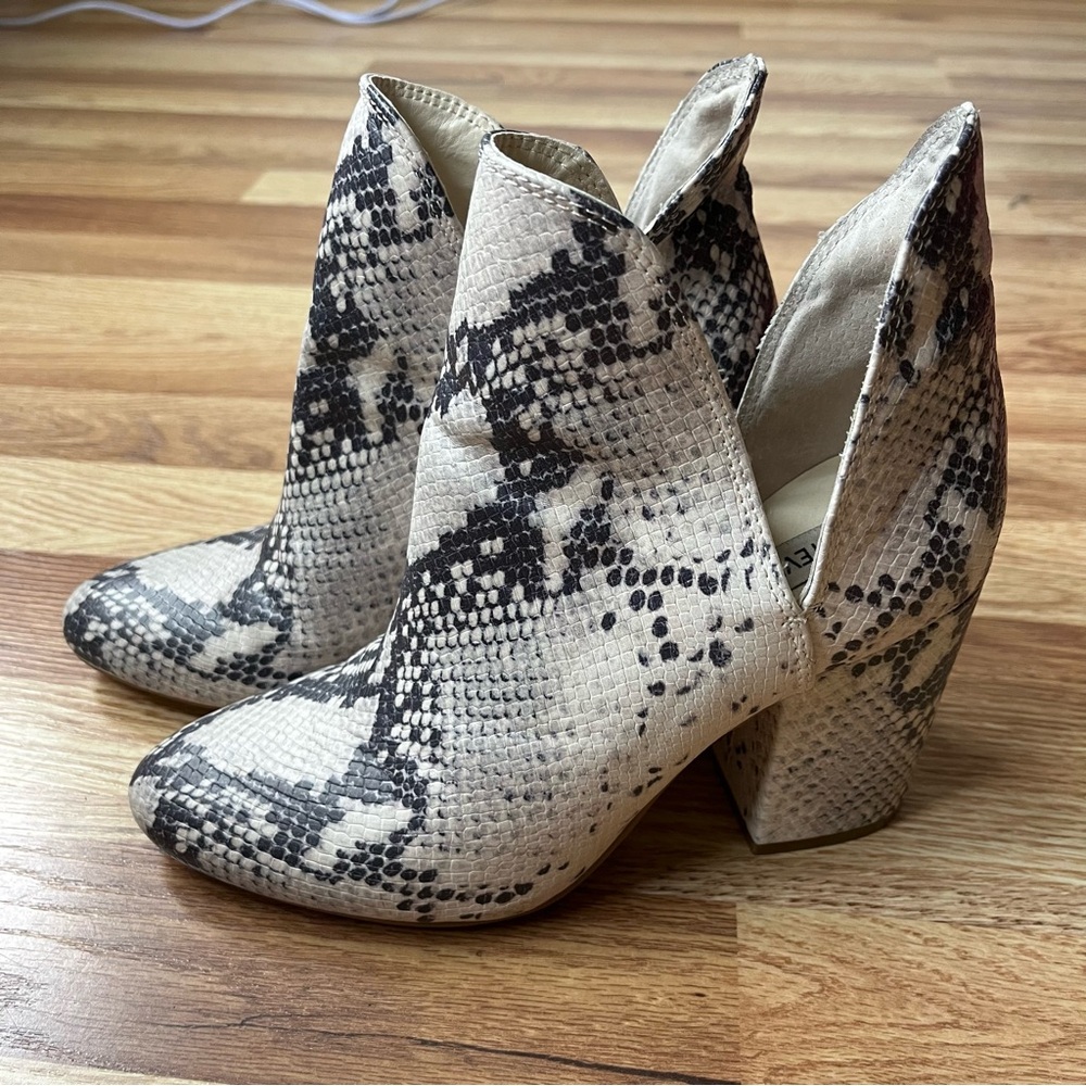 Steve Madden Black and Cream Snakeskin Ankle Booties